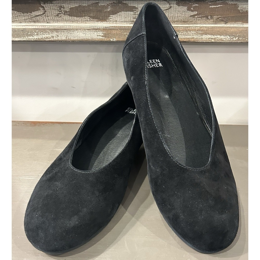 Eileen Fisher Womens Una Hidden Wedge Black Suede Ballet Flat Sz 9.5